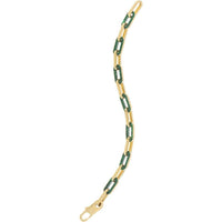 14K Yellow Gold 7.5" Paperclip Fancy Link Bracelet with Polished Green Malachite Stones by Orozza Fine Jewelry