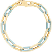 14K Yellow Gold 7.5" Paperclip Gem Link Bracelet with Turquoise - Bold Spring Fashion by Orozza Fine Jewelry