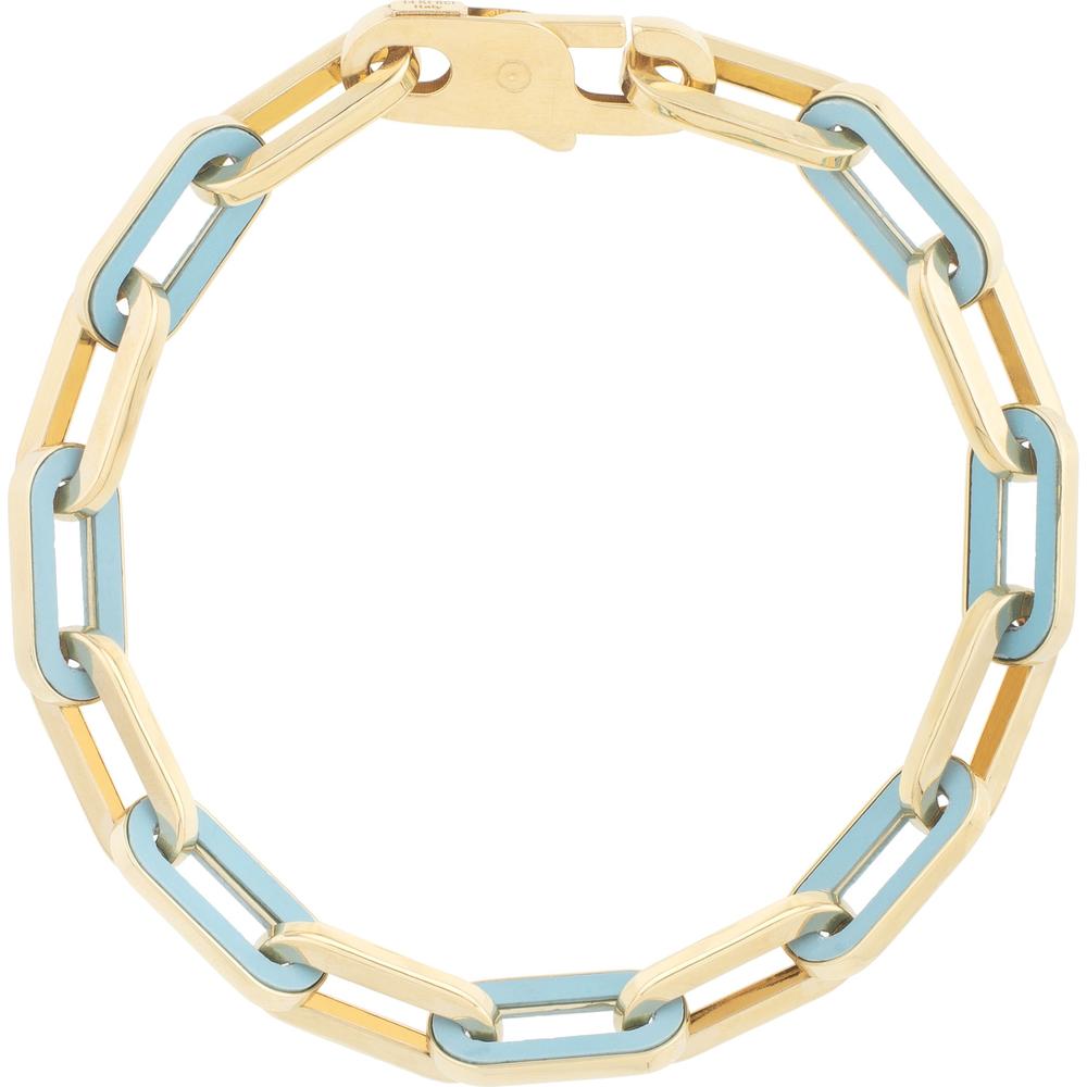 14K Yellow Gold 7.5" Paperclip Gem Link Bracelet with Turquoise - Bold Spring Fashion by Orozza Fine Jewelry