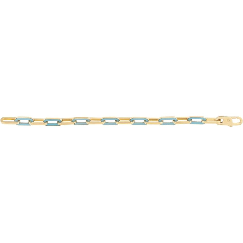 14K Yellow Gold 7.5" Paperclip Gem Link Bracelet with Turquoise - Bold Spring Fashion by Orozza Fine Jewelry