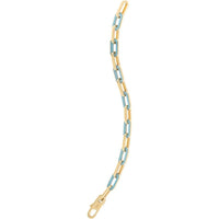 14K Yellow Gold 7.5" Paperclip Gem Link Bracelet with Turquoise - Bold Spring Fashion by Orozza Fine Jewelry