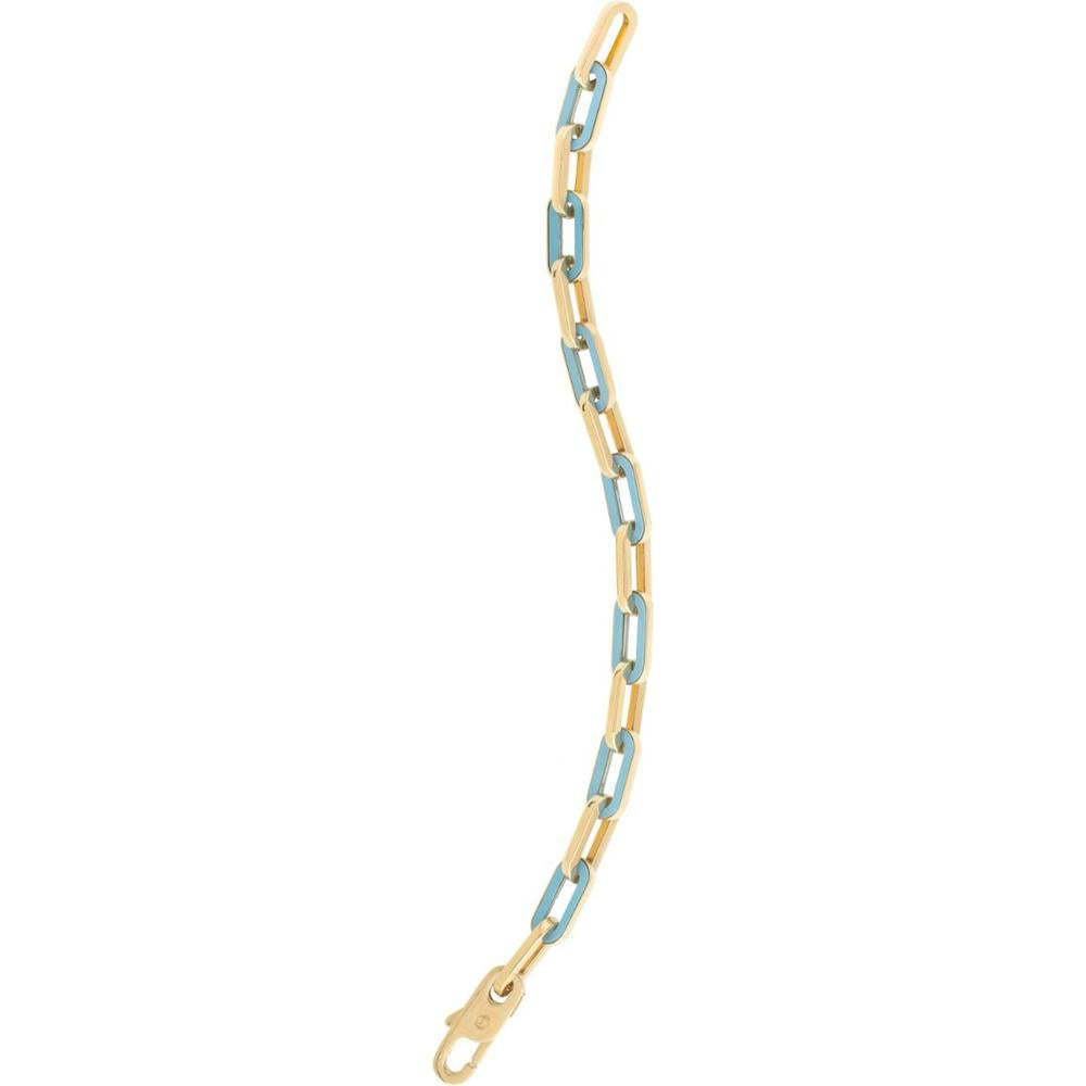 14K Yellow Gold 7.5" Paperclip Gem Link Bracelet with Turquoise - Bold Spring Fashion by Orozza Fine Jewelry