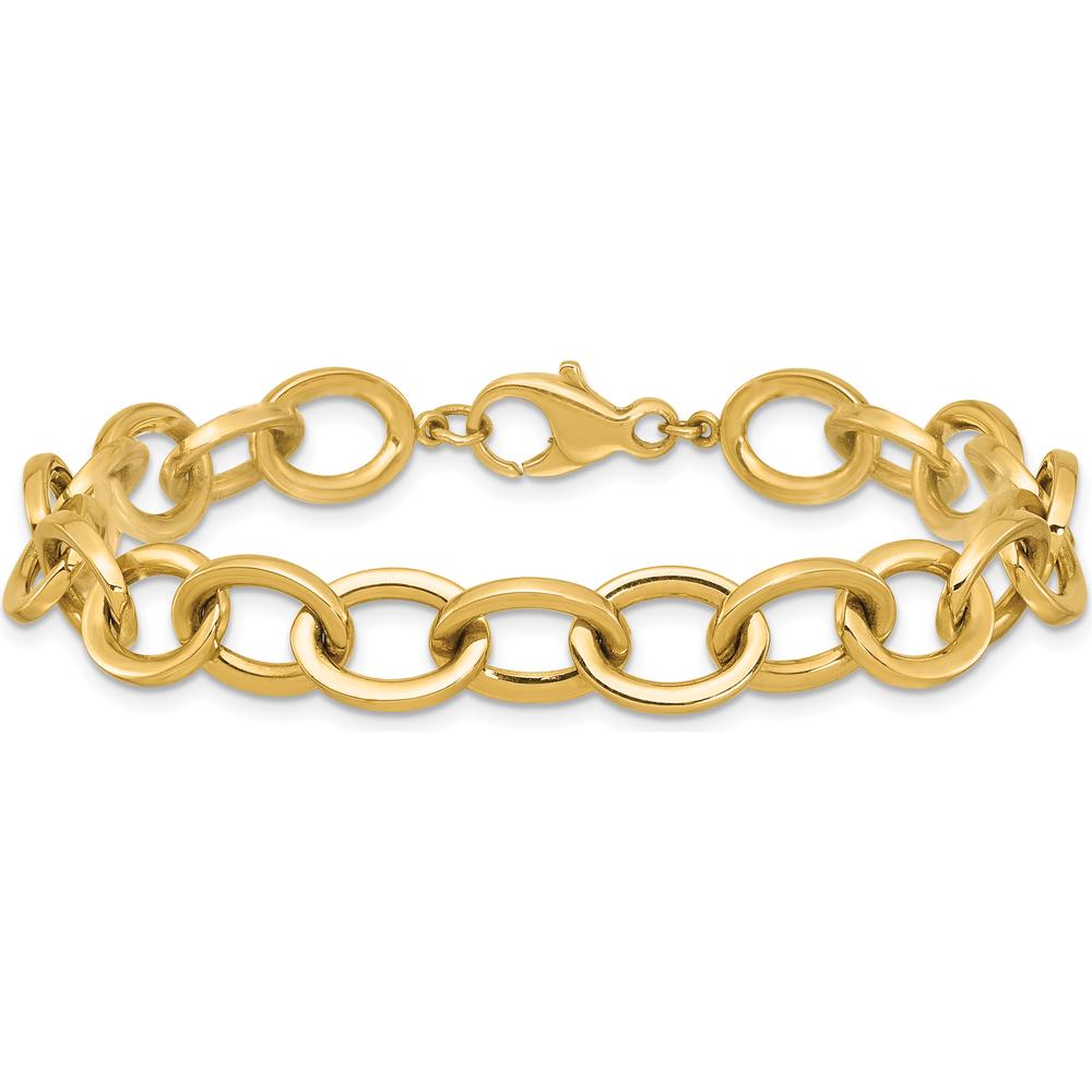 14K Yellow Gold 7.5" Polished 9mm Round Cable Link Bracelet by 0