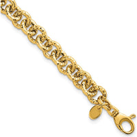 14K Yellow Gold 7.5" Polished and Textured 7.3mm Cable Link Bracelet by 0