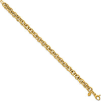 14K Yellow Gold 7.5" Polished and Textured 7.3mm Cable Link Bracelet by 0