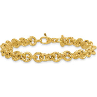 14K Yellow Gold 7.5" Polished and Textured 7.3mm Cable Link Bracelet by 0