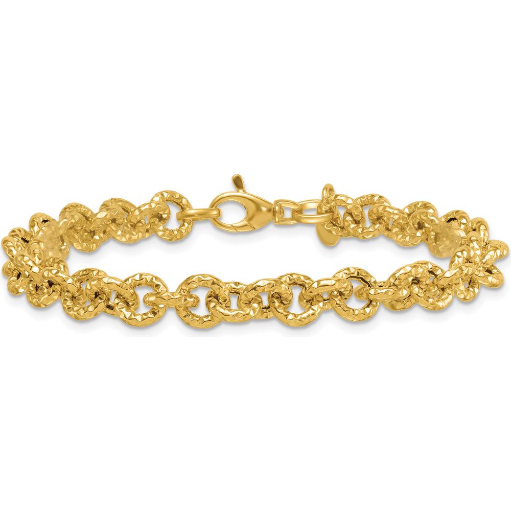 14K Yellow Gold 7.5" Polished and Textured 7.3mm Cable Link Bracelet by 0