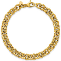 14K Yellow Gold 7.5" Polished and Textured 7.3mm Cable Link Bracelet by 0