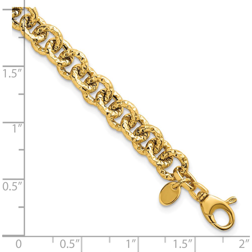 14K Yellow Gold 7.5" Polished and Textured 7.3mm Cable Link Bracelet by 0