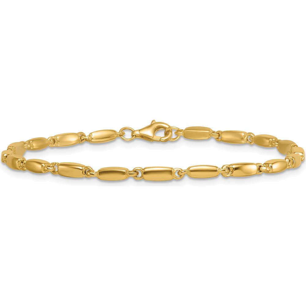 14K Yellow Gold 7.5" Polished Fancy Bar Link Bracelet - 3mm Width by 0