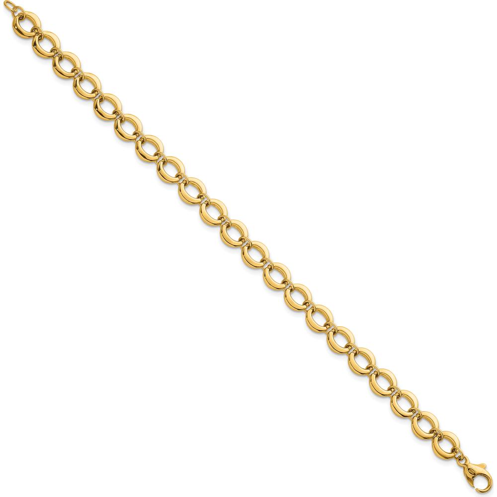 14K Yellow Gold 7.5" Polished Fancy Circle Link Bracelet - 8mm Width by 0