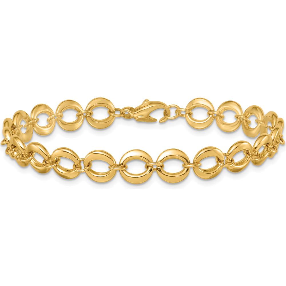 14K Yellow Gold 7.5" Polished Fancy Circle Link Bracelet - 8mm Width by 0