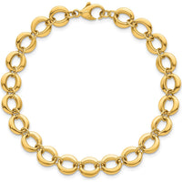 14K Yellow Gold 7.5" Polished Fancy Circle Link Bracelet - 8mm Width by 0