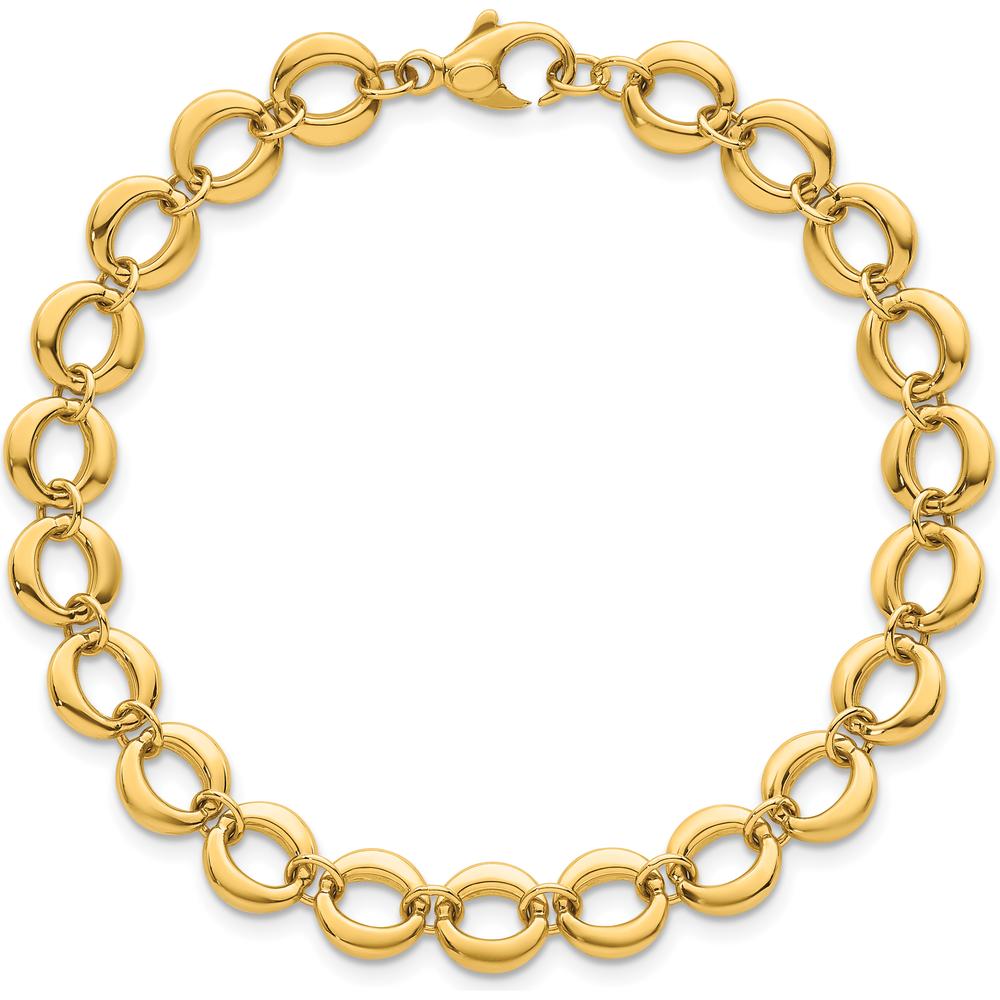 14K Yellow Gold 7.5" Polished Fancy Circle Link Bracelet - 8mm Width by 0