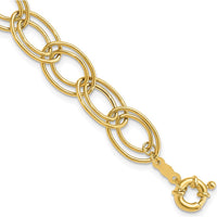 14K Yellow Gold 7.5" Polished Fancy Double Oval Link Bracelet - 11mm Width by 0