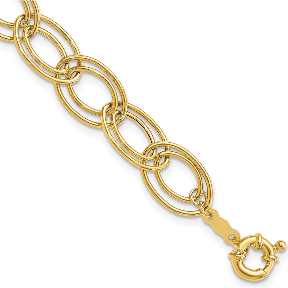 14K Yellow Gold 7.5" Polished Fancy Double Oval Link Bracelet - 11mm Width by 0