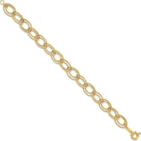 14K Yellow Gold 7.5" Polished Fancy Double Oval Link Bracelet - 11mm Width by 0