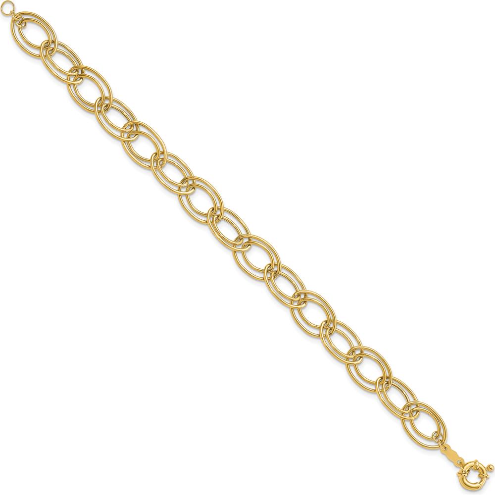 14K Yellow Gold 7.5" Polished Fancy Double Oval Link Bracelet - 11mm Width by 0