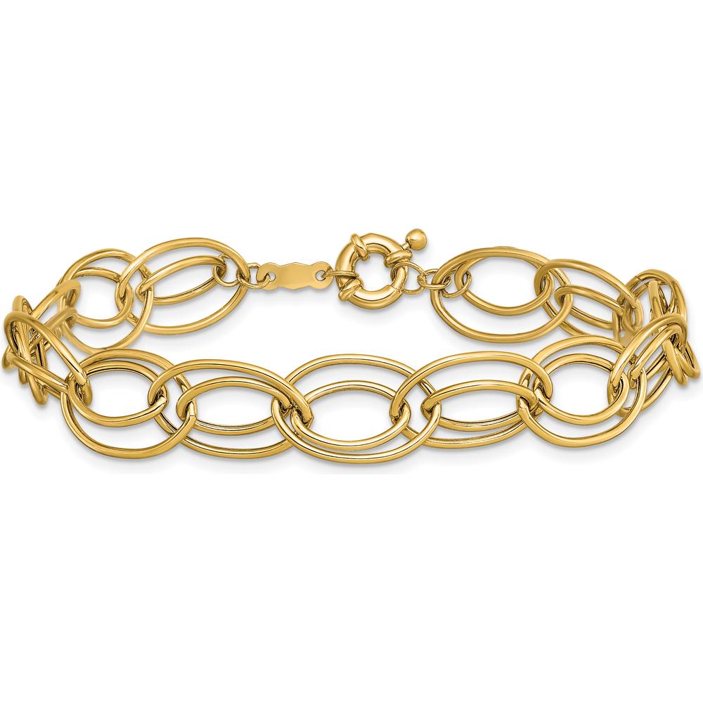 14K Yellow Gold 7.5" Polished Fancy Double Oval Link Bracelet - 11mm Width by 0