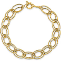 14K Yellow Gold 7.5" Polished Fancy Double Oval Link Bracelet - 11mm Width by 0