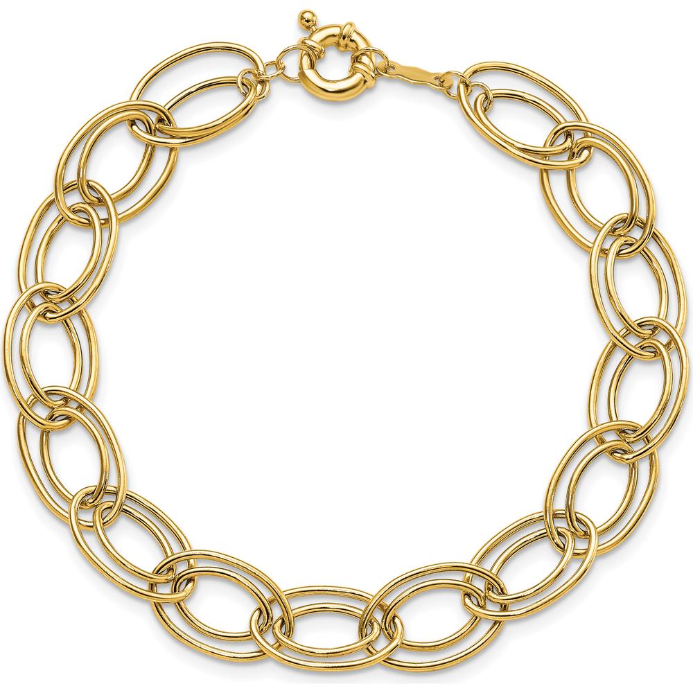 14K Yellow Gold 7.5" Polished Fancy Double Oval Link Bracelet - 11mm Width by 0