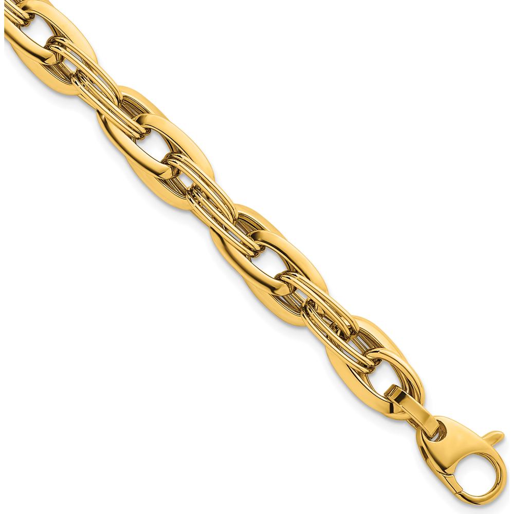 14K Yellow Gold 7.5" Polished Fancy Link Lightweight Bracelet - 8.2mm Width by 0