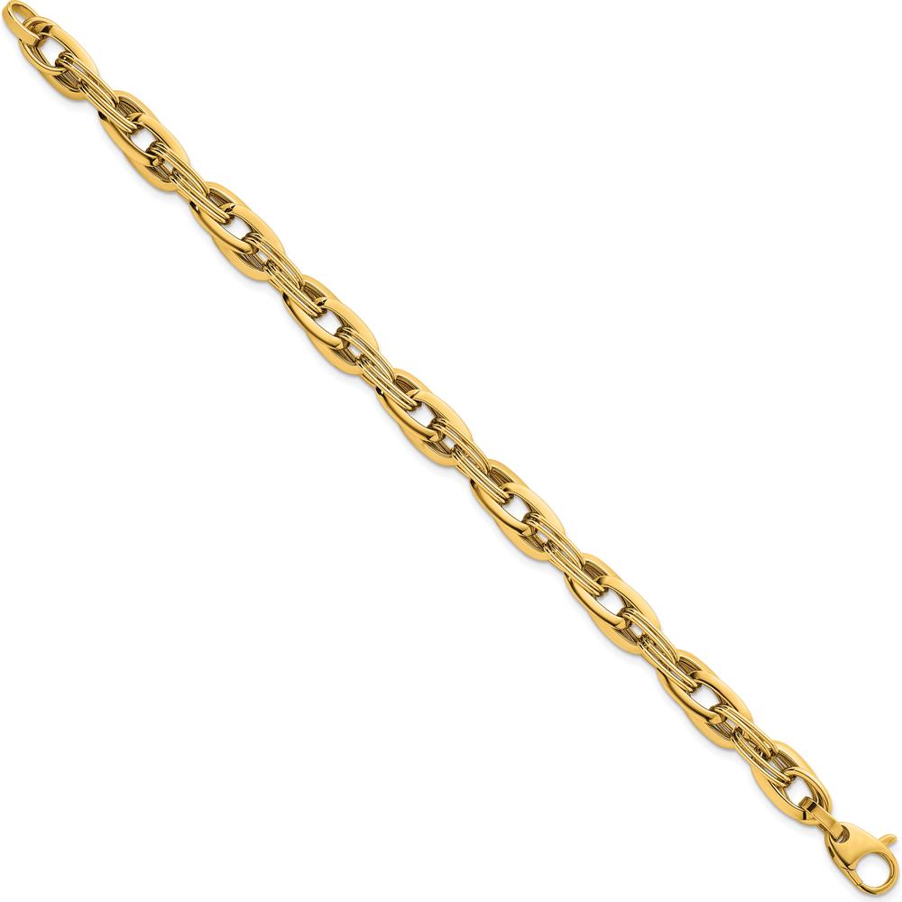 14K Yellow Gold 7.5" Polished Fancy Link Lightweight Bracelet - 8.2mm Width by 0