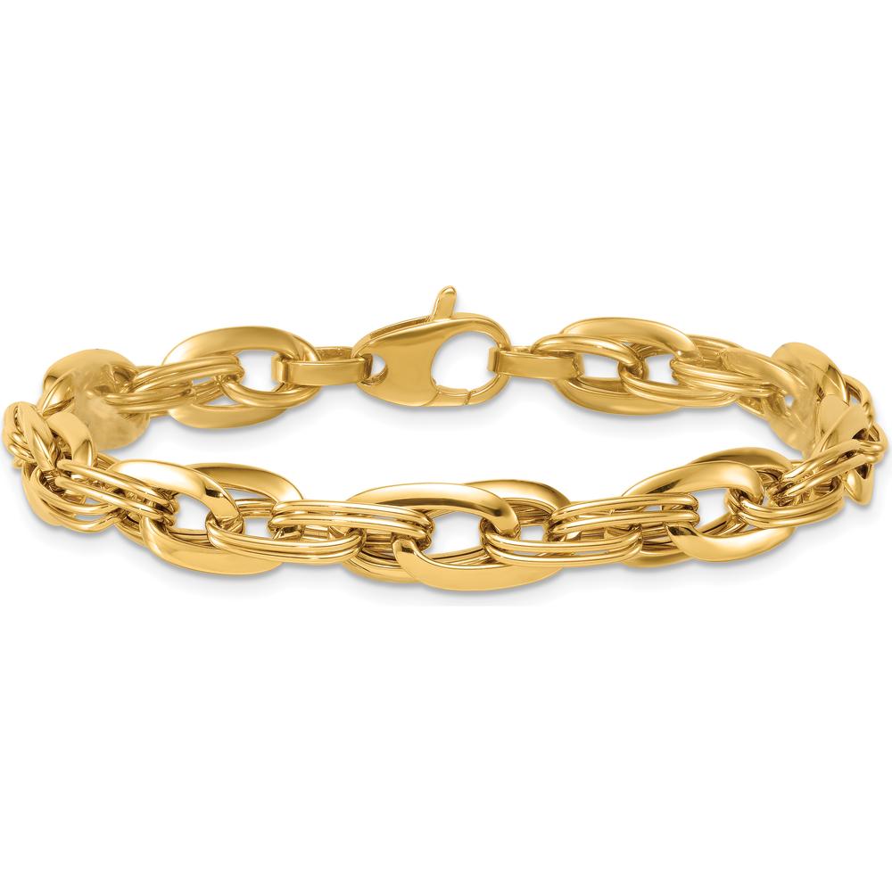 14K Yellow Gold 7.5" Polished Fancy Link Lightweight Bracelet - 8.2mm Width by 0