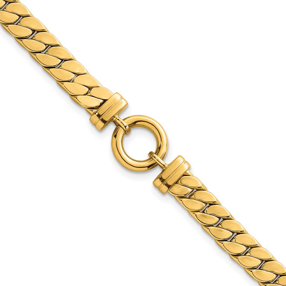 14K Yellow Gold 7.5" Polished Flat Curb Link Bracelet with Center Circle Element by 0