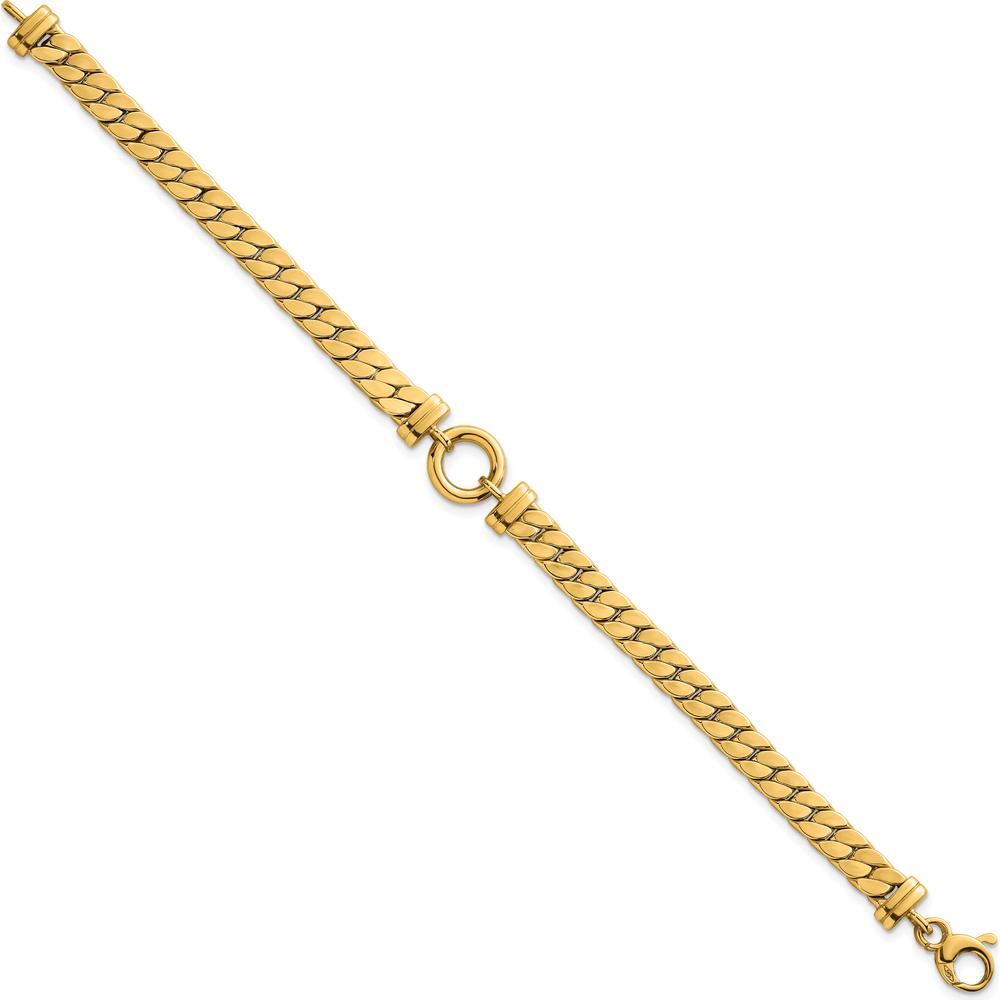 14K Yellow Gold 7.5" Polished Flat Curb Link Bracelet with Center Circle Element by 0