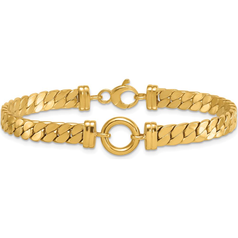 14K Yellow Gold 7.5" Polished Flat Curb Link Bracelet with Center Circle Element by 0