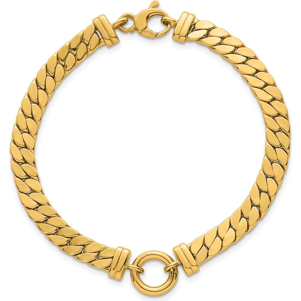 14K Yellow Gold 7.5" Polished Flat Curb Link Bracelet with Center Circle Element by 0