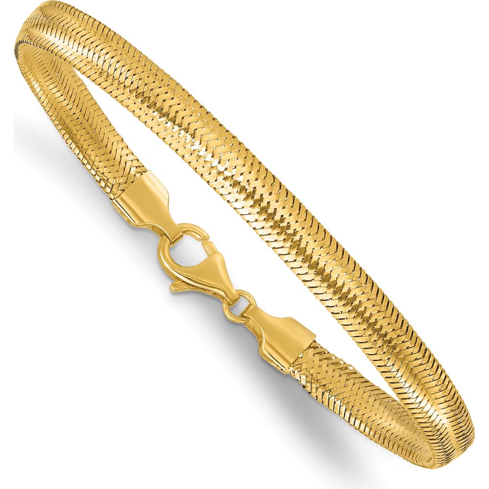 14K Yellow Gold 7.5" Polished Woven Mesh Bracelet - 6.1mm by 0