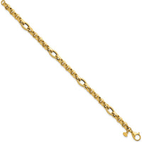 14K Yellow Gold 7.5" Rolo and Oval Fancy Link Bracelet with Polished and Textured Finish - 8.4mm Wide by 0