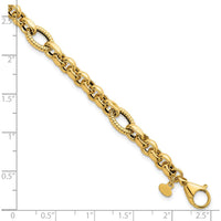 14K Yellow Gold 7.5" Rolo and Oval Fancy Link Bracelet with Polished and Textured Finish - 8.4mm Wide by 0