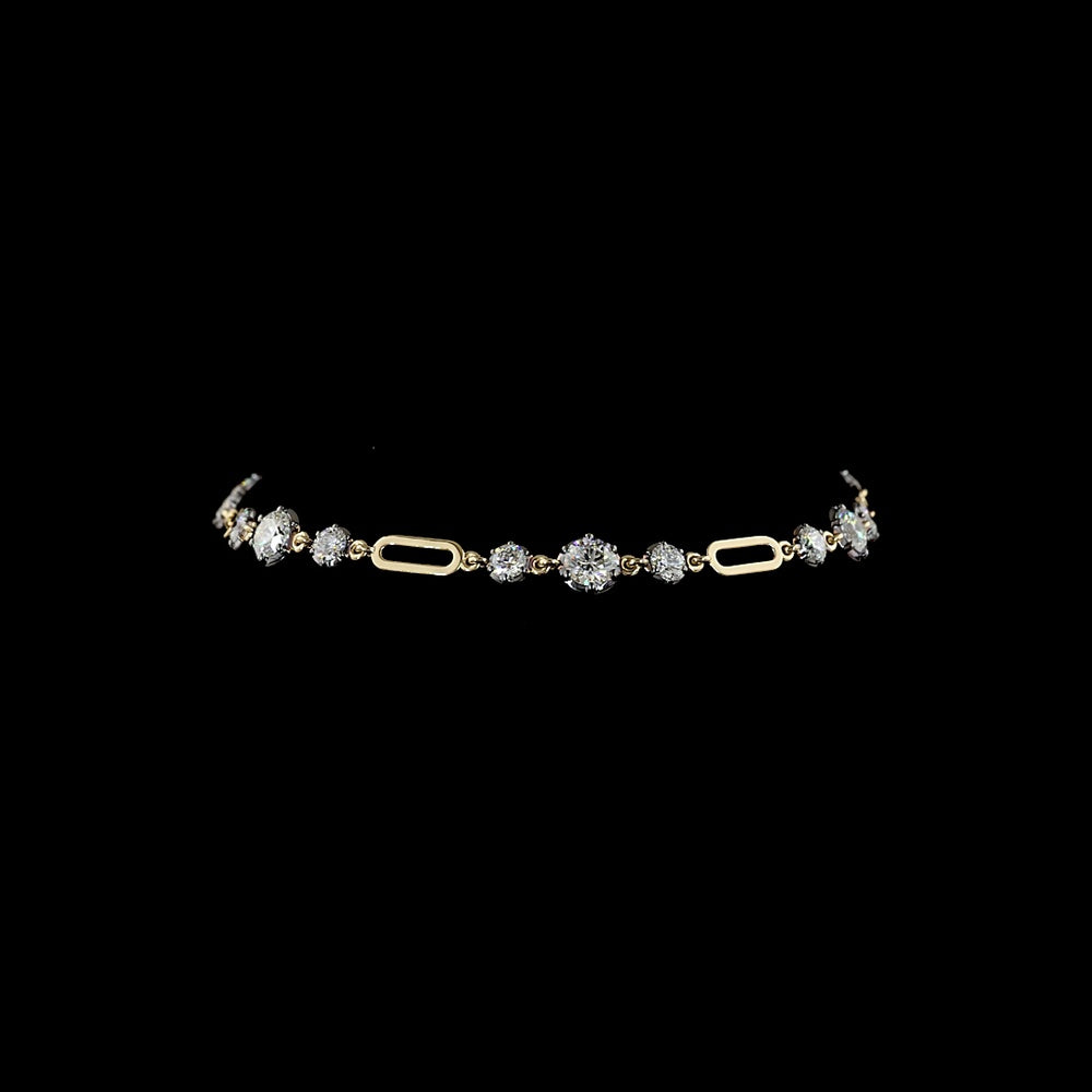 14K Yellow Gold 7.5" Station Bracelet with 18 Round Lab Diamonds in Prong and Black Rhodium Bezel Settings - 3.01 Carat Total Diamond Weight - Covaloro Fine Jewelry