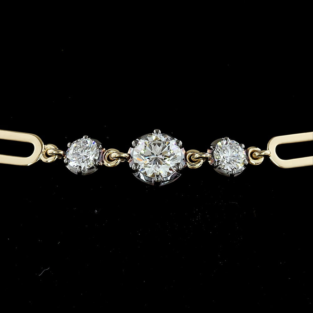 14K Yellow Gold 7.5" Station Bracelet with 18 Round Lab Diamonds in Prong and Black Rhodium Bezel Settings - 3.01 Carat Total Diamond Weight - Covaloro Fine Jewelry
