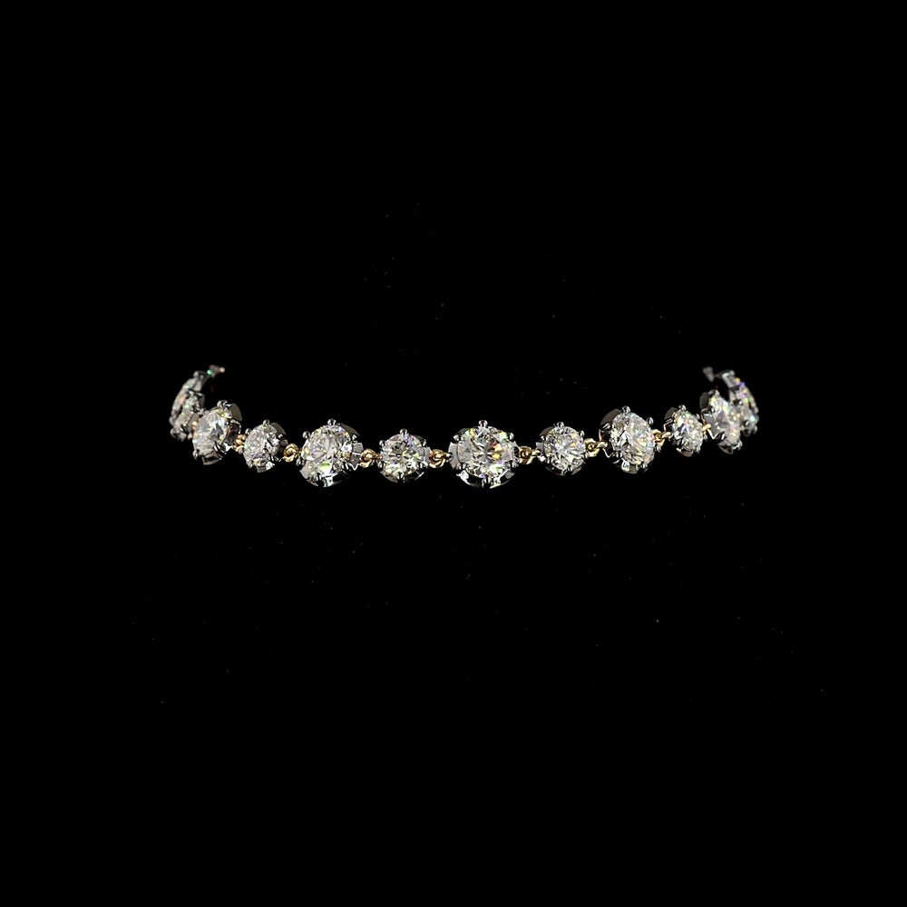 14K Yellow Gold 7.5" Station Bracelet with 22 Round Brilliant Lab Diamonds - 10.08 Carat Total Weight with E VS1 Clarity and Black Rhodium Prong Accents - Covaloro Fine Jewelry