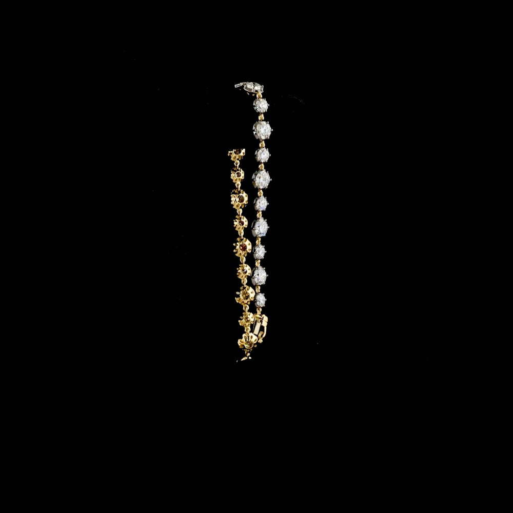 14K Yellow Gold 7.5" Station Bracelet with 22 Round Brilliant Lab Diamonds - 10.08 Carat Total Weight with E VS1 Clarity and Black Rhodium Prong Accents - Covaloro Fine Jewelry