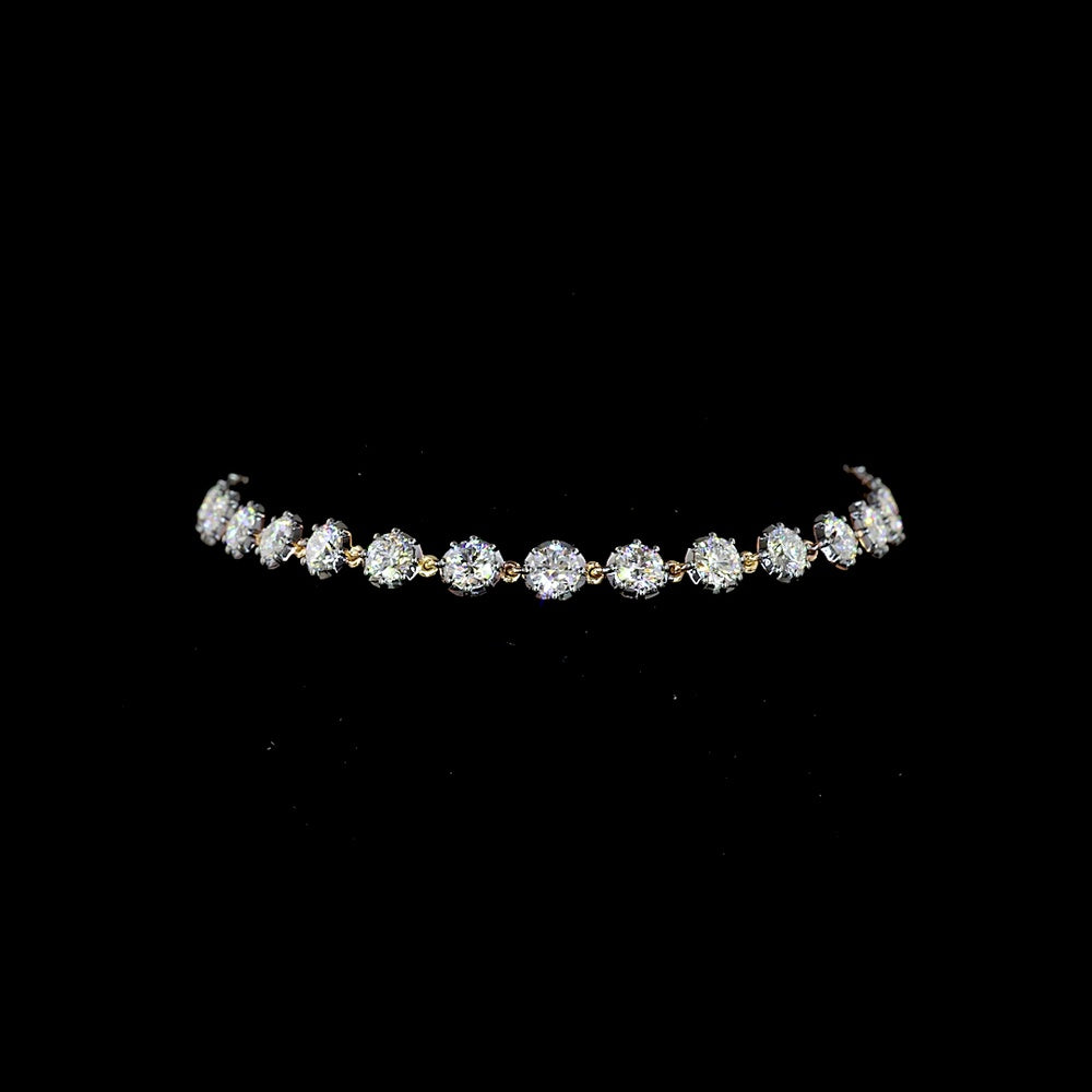 14K Yellow Gold 7.5" Station Bracelet with 27 Round Brilliant Cut Lab Diamonds - 3.99 Carat Total Weight, E-F Color VS Clarity, Black Rhodium Enhanced Prongs - Covaloro Fine Jewelry