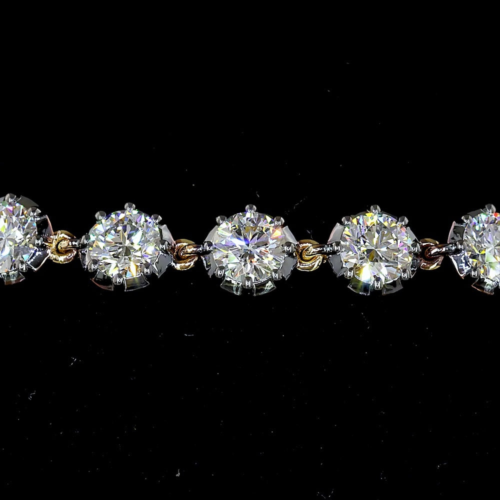 14K Yellow Gold 7.5" Station Bracelet with 27 Round Brilliant Cut Lab Diamonds - 3.99 Carat Total Weight, E-F Color VS Clarity, Black Rhodium Enhanced Prongs - Covaloro Fine Jewelry