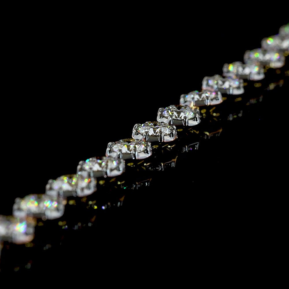 14K Yellow Gold 7.5" Station Bracelet with 27 Round Brilliant Cut Lab Diamonds - 3.99 Carat Total Weight, E-F Color VS Clarity, Black Rhodium Enhanced Prongs - Covaloro Fine Jewelry