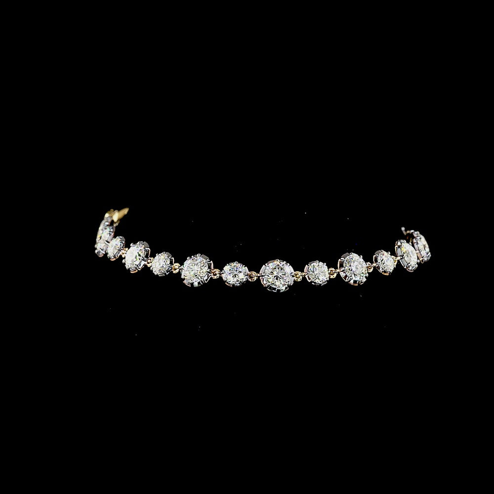 14K Yellow Gold 7.5" Station Bracelet with Alternating Prong and Bezel Set Round Lab Diamonds - 6.37 Carats Total Diamond Weight - Covaloro Fine Jewelry