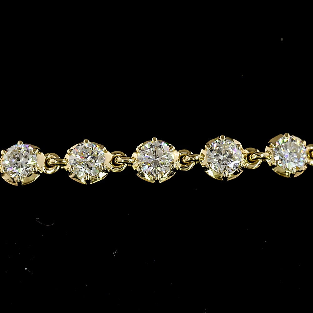 14K Yellow Gold 7.5" Station Bracelet with Bezel-Prong Set Round Lab Diamonds - 2.16 Carats Total Diamond Weight - Covaloro Fine Jewelry