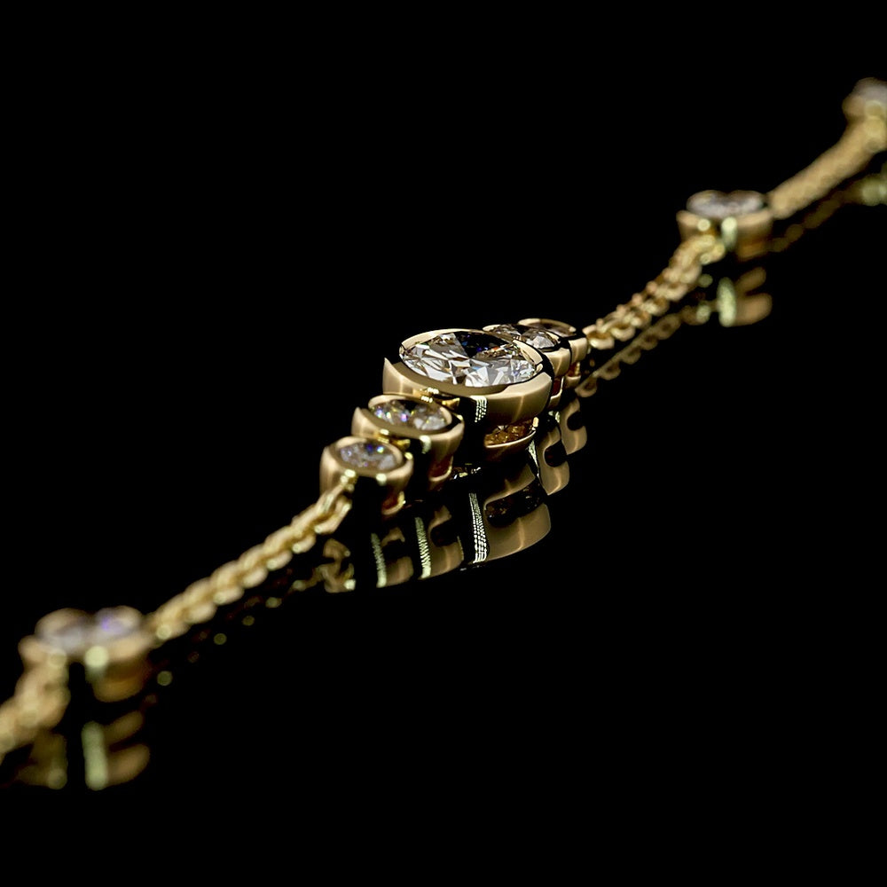 14K Yellow Gold 7.5" Station Bracelet with East-West Oval and Round Bezel Set Lab Diamonds - 0.99 Carat Total Diamond Weight - Covaloro Fine Jewelry
