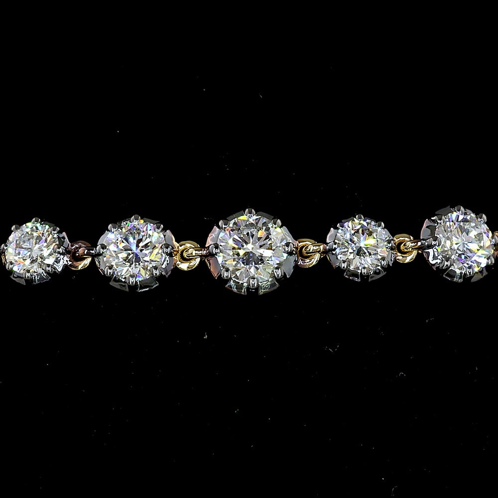 14K Yellow Gold 7.5" Station Bracelet with Prong and Bezel Set Round Lab-Grown Diamonds - 4.19 Carats Total Diamond Weight - Covaloro Fine Jewelry