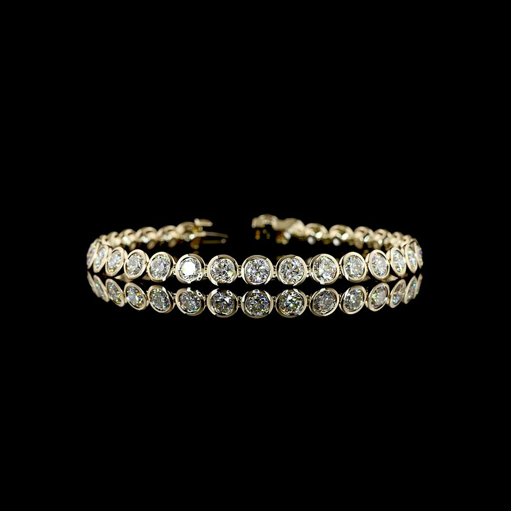 14K Yellow Gold 7.5" Tennis Bracelet with 31 Bezel-Set Round Brilliant Natural Diamonds - 10.35 Carat Total Diamond Weight - Covaloro Fine Jewelry