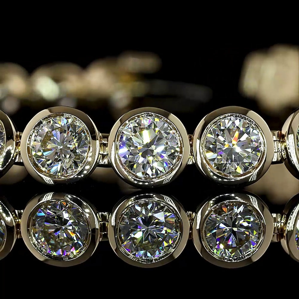14K Yellow Gold 7.5" Tennis Bracelet with 31 Bezel-Set Round Brilliant Natural Diamonds - 10.35 Carat Total Diamond Weight - Covaloro Fine Jewelry