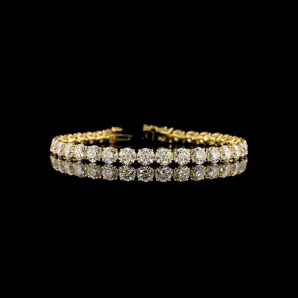 14K Yellow Gold 7.5" Tennis Bracelet with 32 Round Brilliant and 8 Marquise Cut Lab Diamonds - 16.57 Total Carat Weight, E-F VS Clarity - Covaloro Fine Jewelry