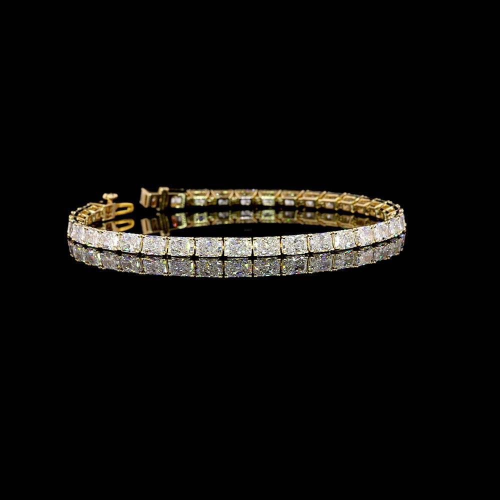 14K Yellow Gold 7.5" Tennis Bracelet with 37 East-West Set Radiant Cut Lab Diamonds (E-F Color, VVS2 Clarity) - 10.13 Carat Total Weight - Covaloro Fine Jewelry
